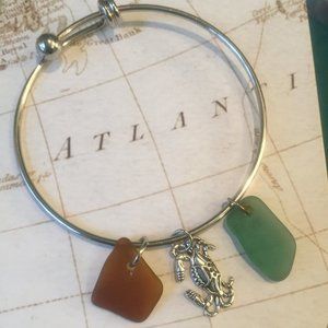 Rare Aqua & Brown Sea Glass Bangle Bracelet